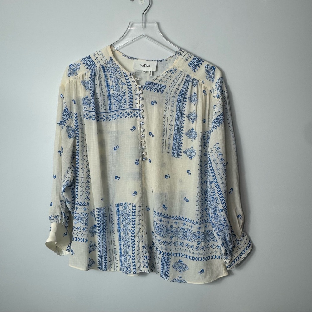 Ba&sh VIscose blue cream top size xs 2148